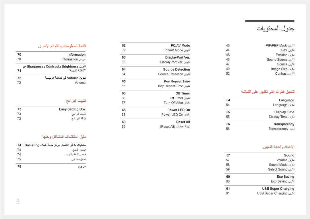 Samsung LS34E790CNS/ZR manual ىرخلأا مئاوقلاو تامولعملا ةمئاق 