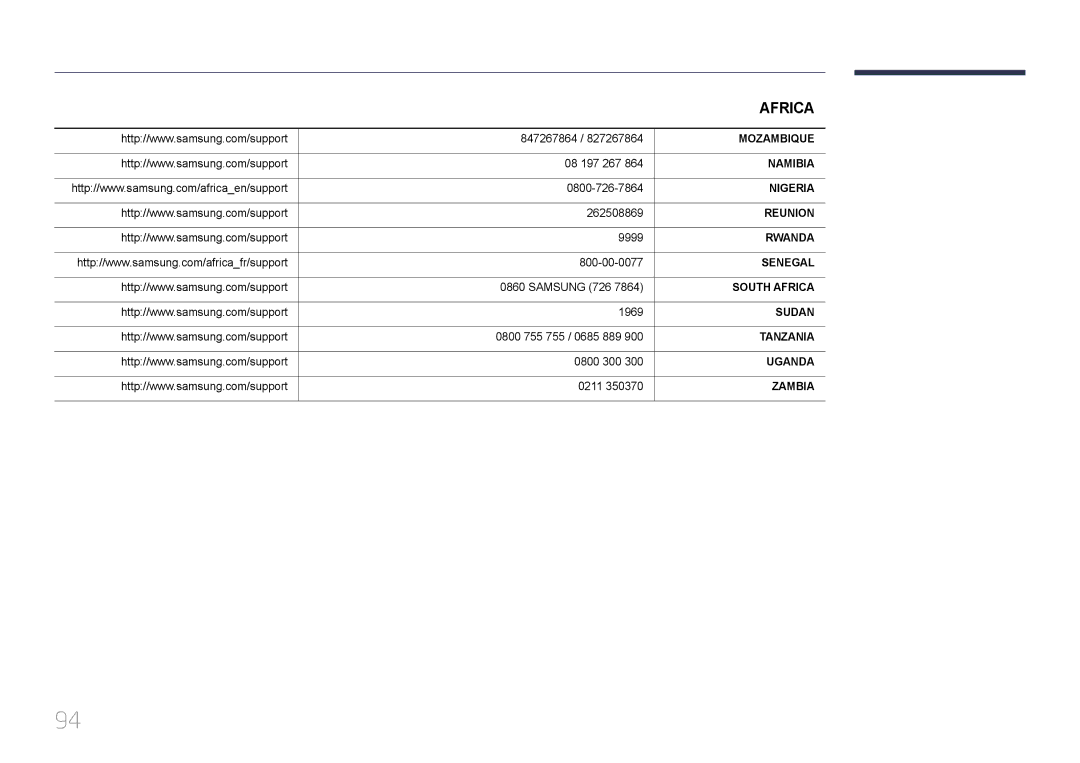 Samsung LS34E790CNS/ZR manual Mozambique 