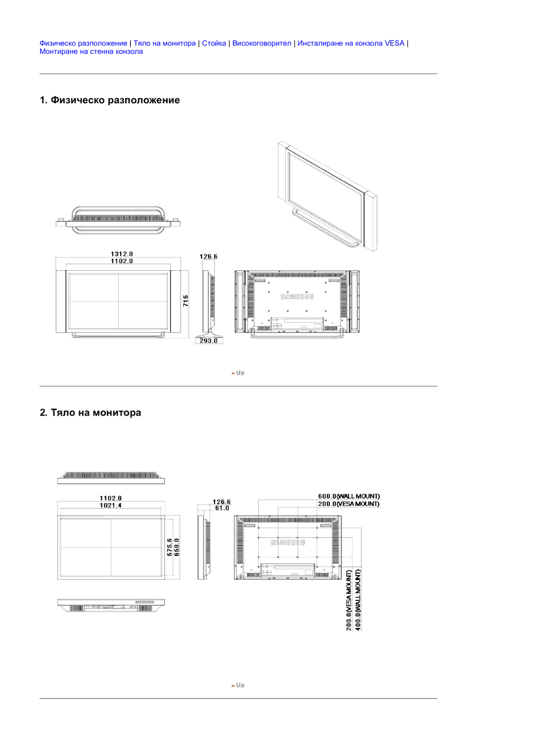 Samsung LS40BHPNS/EDC, LS40BHTNS/EDC, LS40BHYNS/EDC, LS46BHYNS/EDC manual Ɏɢɡɢɱɟɫɤɨ ɪɚɡɩɨɥɨɠɟɧɢɟ Ɍɹɥɨ ɧɚ ɦɨɧɢɬɨɪɚ 