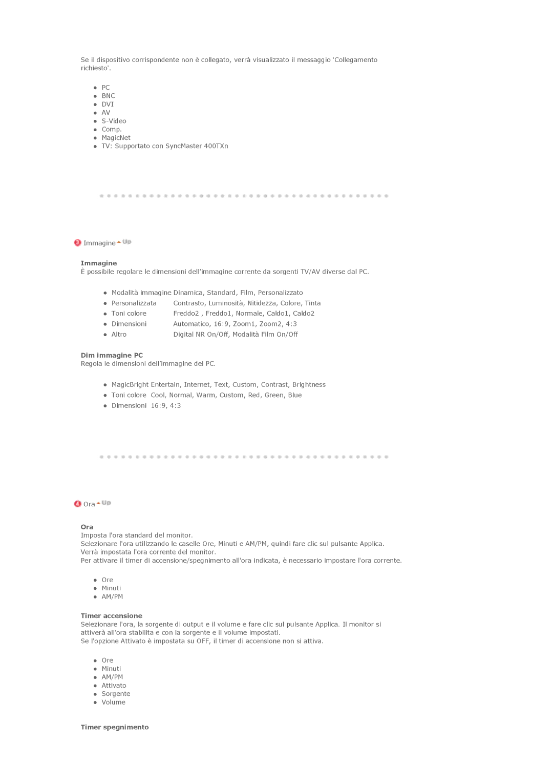 Samsung LS46BHZNS/EDC, LS40BHPNS/EDC, LS40BHVNS/EDC Immagine, Dim immagine PC, Ora, Timer accensione, Timer spegnimento 