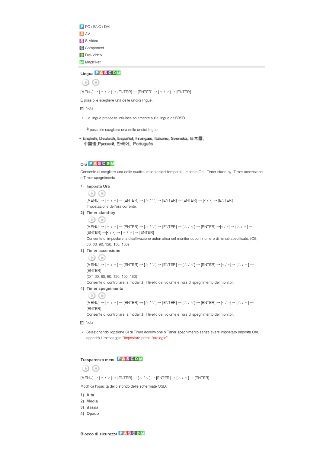 Samsung LS40BHVNS/EDC manual Imposta Ora, Timer stand-by, Timer accensione, Timer spegnimento, Alta Media Bassa Opaco 