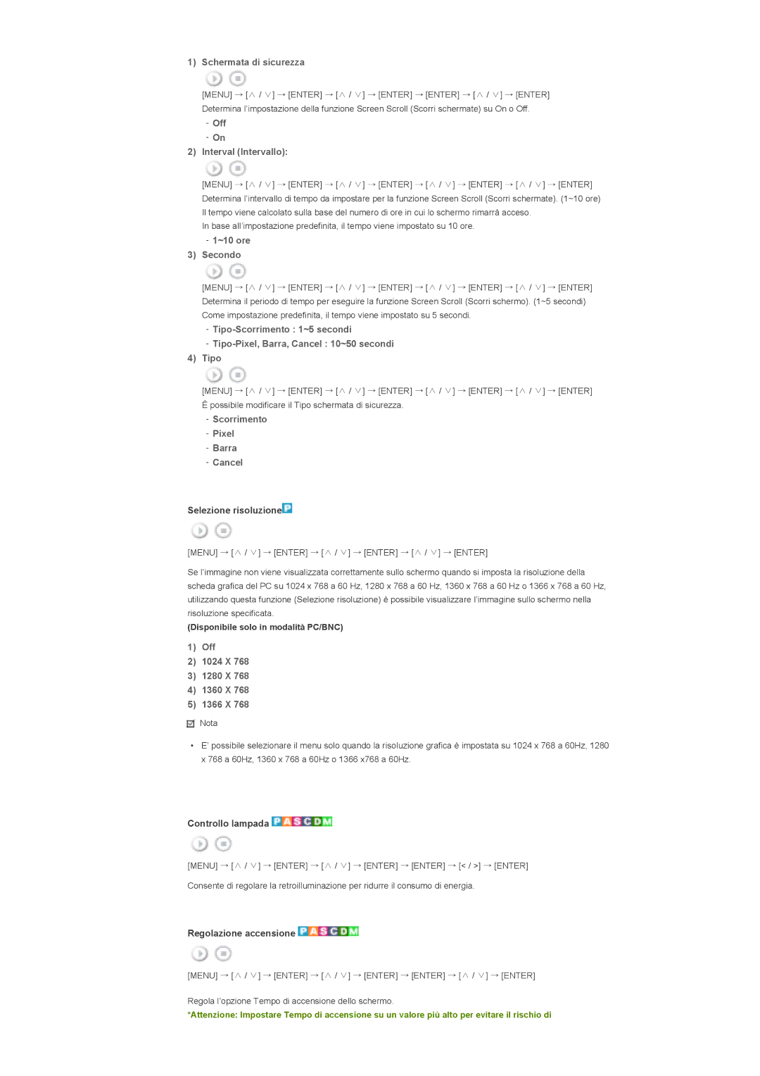 Samsung LS46BHTNS/EDC Schermata di sicurezza, Off Interval Intervallo, ~10 ore Secondo, Scorrimento Pixel Barra Cancel 