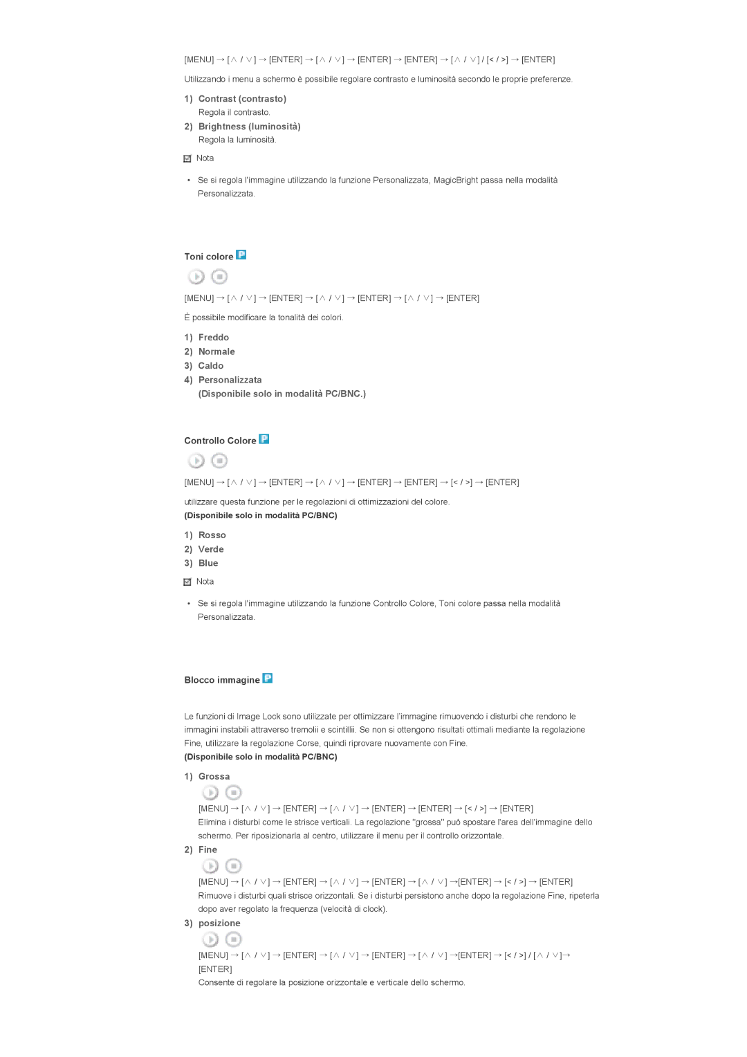 Samsung LS46BHTNS/EDC, LS40BHPNS/EDC, LS40BHVNS/EDC, LS46BHZNS/EDC, LS40BHTNS/EDC, LS40BHYNS/EDC manual Contrast contrasto 