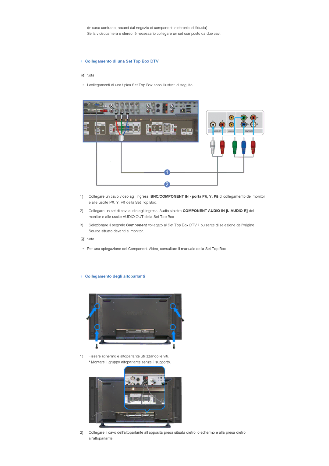 Samsung LS40BHZNS/EDC, LS40BHPNS/EDC, LS40BHVNS/EDC Collegamento di una Set Top Box DTV, Collegamento degli altoparlanti 