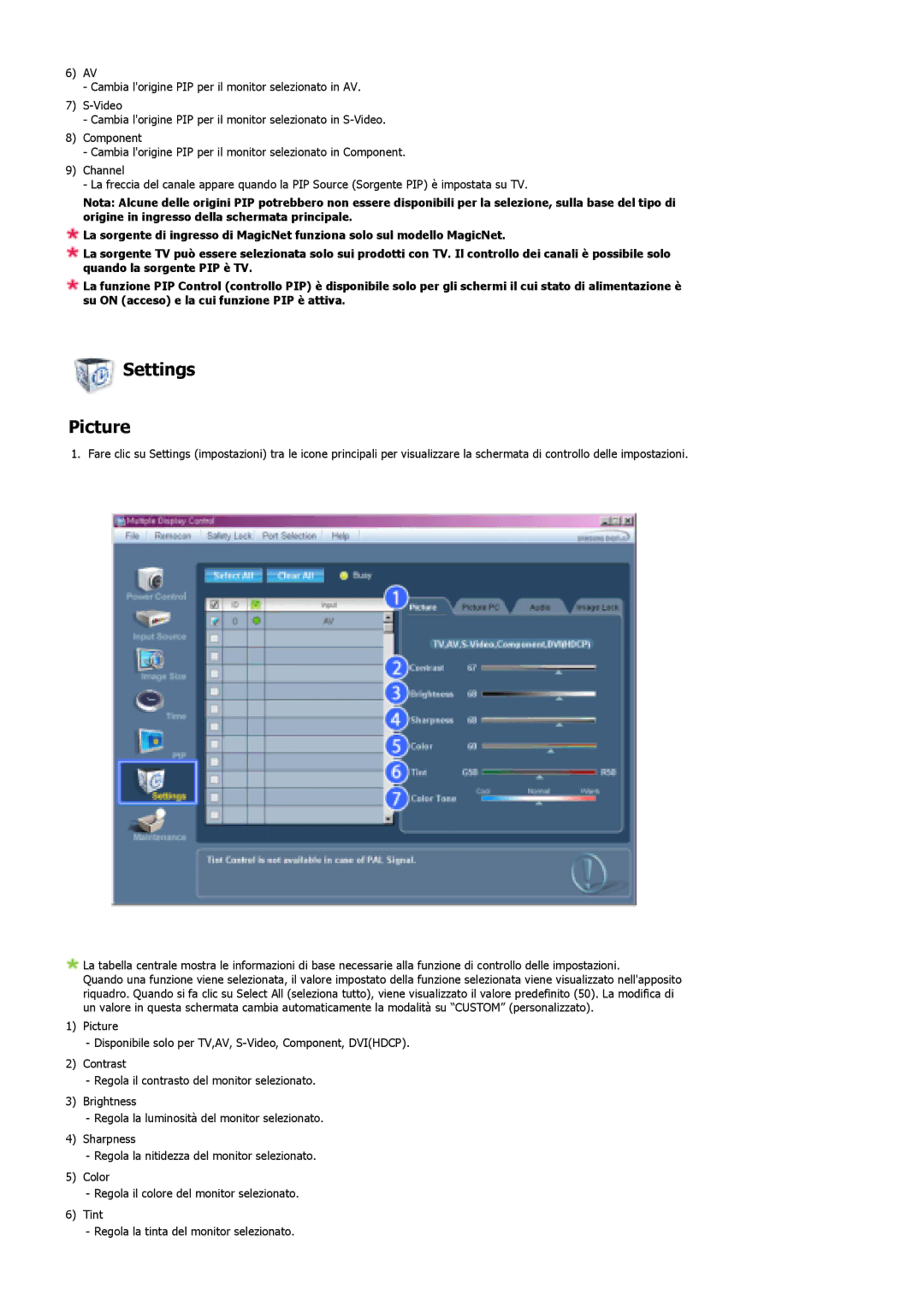 Samsung LS40BHYNS/EDC, LS40BHPNS/EDC, LS40BHVNS/EDC, LS46BHZNS/EDC, LS46BHTNS/EDC, LS40BHTNS/EDC manual Settings Picture 