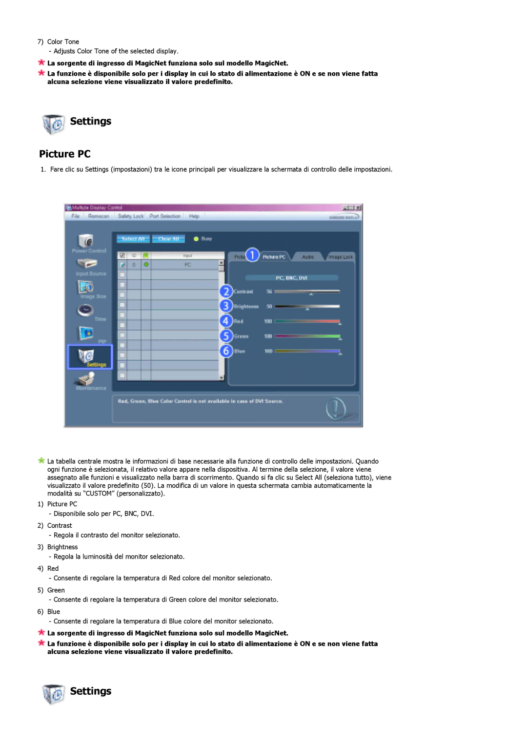 Samsung LS40BHRNS/EDC, LS40BHPNS/EDC, LS40BHVNS/EDC, LS46BHZNS/EDC, LS46BHTNS/EDC, LS40BHTNS/EDC manual Settings Picture PC 