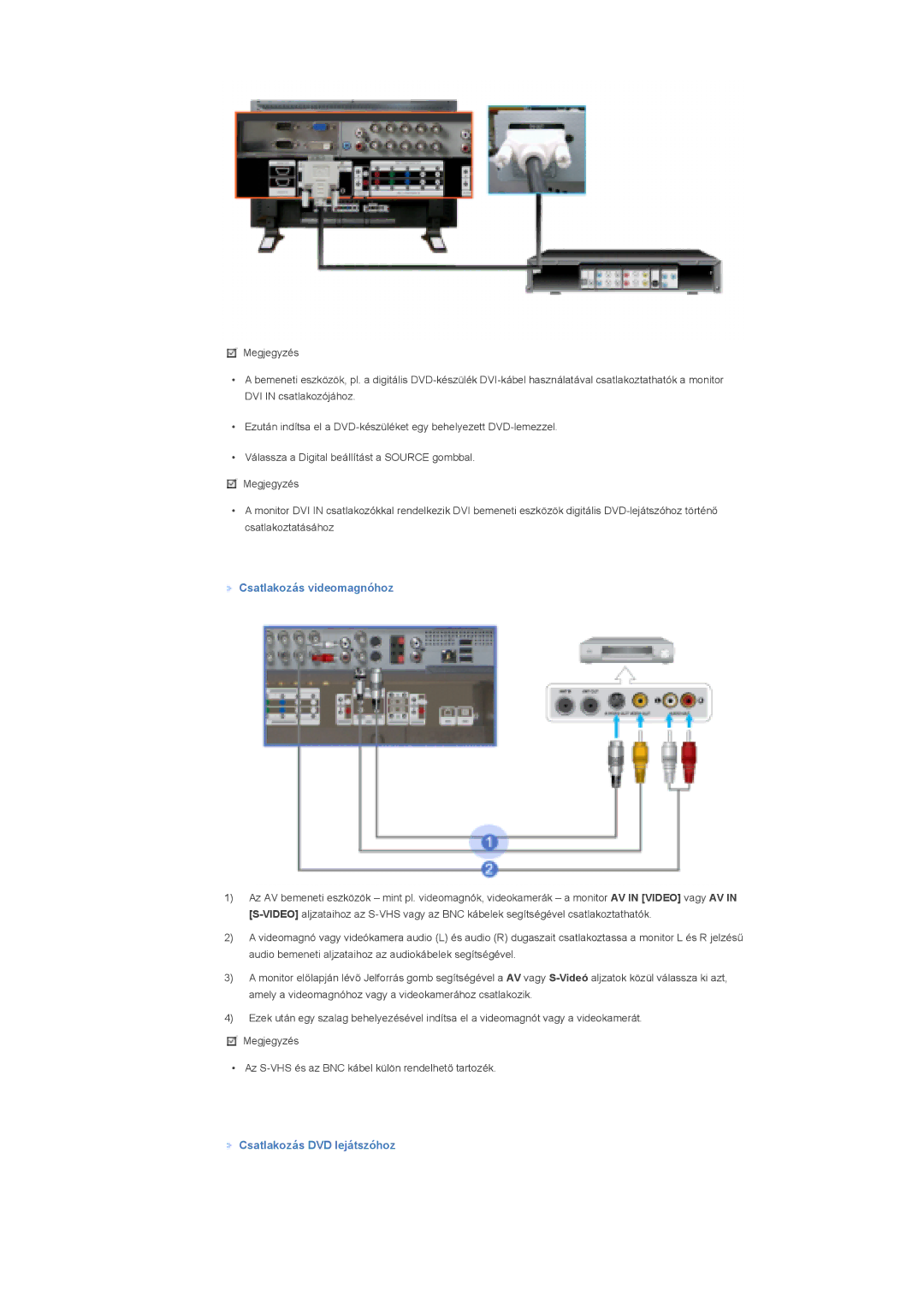 Samsung LS40BHZNS/EDC, LS40BHPNS/EDC, LS46BHZNS/EDC, LS40BHTNS/EDC Csatlakozás videomagnóhoz, Csatlakozás DVD lejátszóhoz 