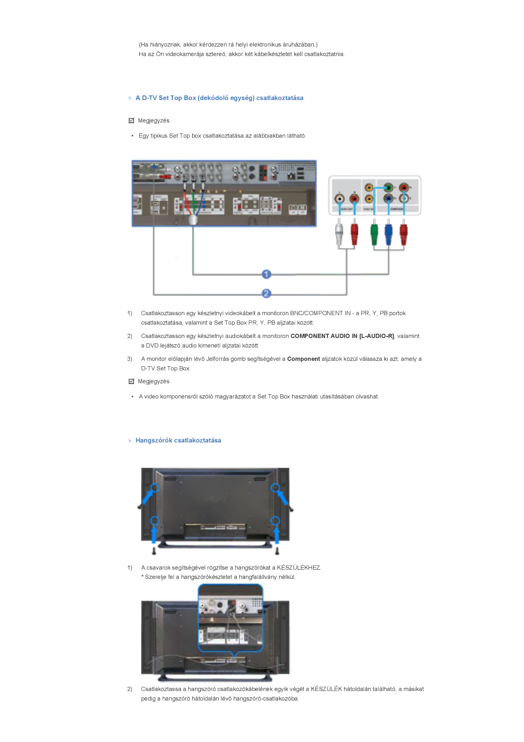 Samsung LS40BHPNS/EDC, LS46BHZNS/EDC manual TV Set Top Box dekódoló egység csatlakoztatása, Hangszórók csatlakoztatása 