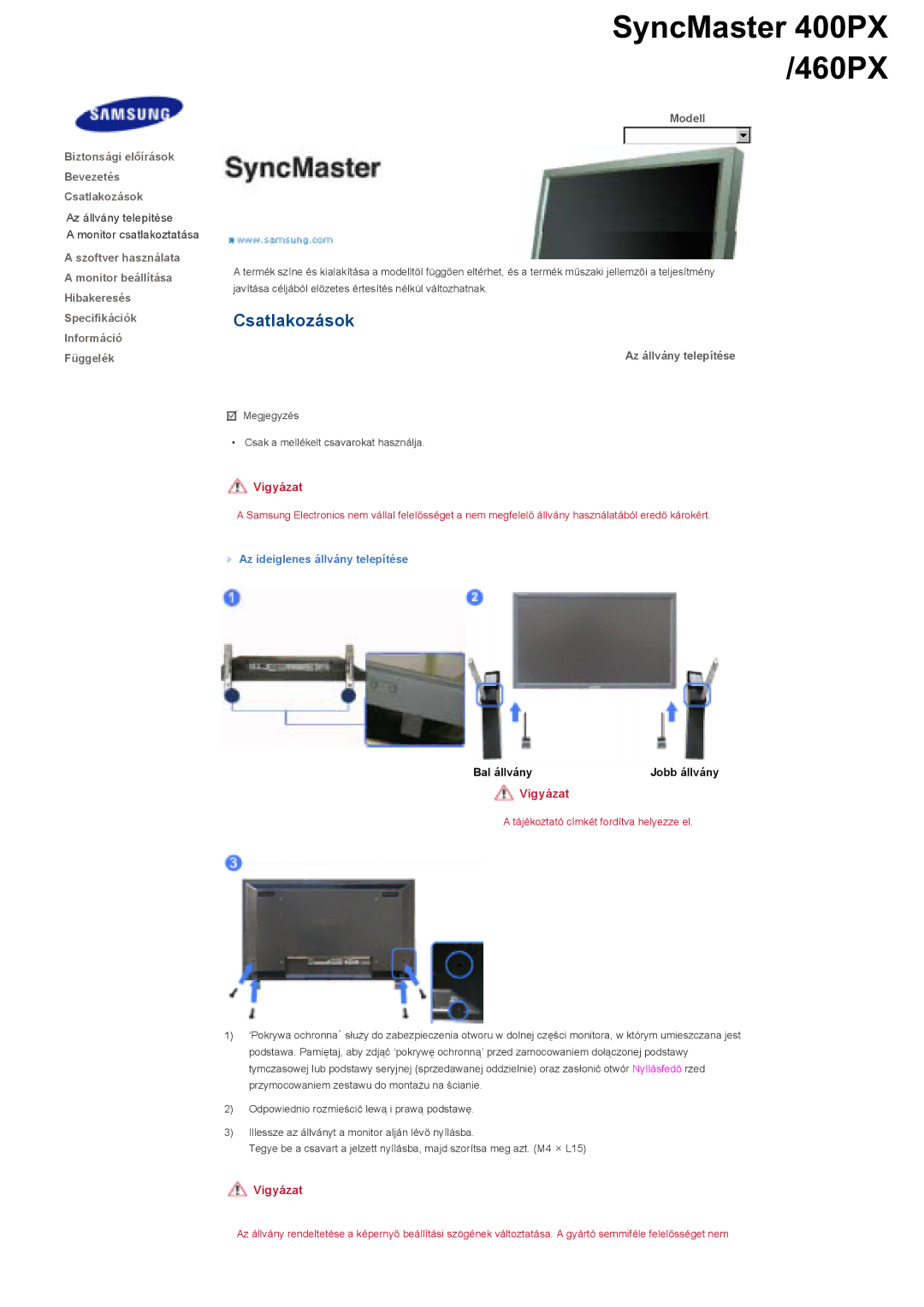 Samsung LS40BHRNS/EDC, LS40BHPNS/EDC, LS46BHZNS/EDC, LS40BHTNS/EDC, LS40BHYNS/EDC, LS40BHZNS/EDC manual SyncMaster 400PX /460PX 