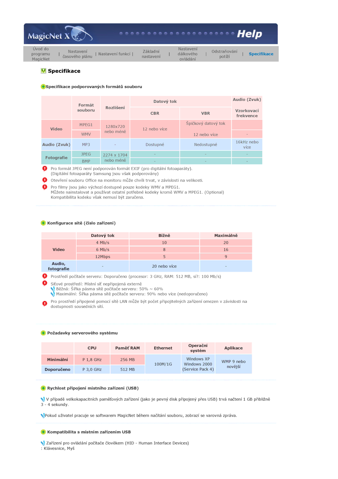 Samsung LS40BHYNS/EDC, LS40BHPNS/EDC manual Formát Datový tok Rozlišení Souboru, Video, Audio Zvuk Vzorkovací Frekvence 