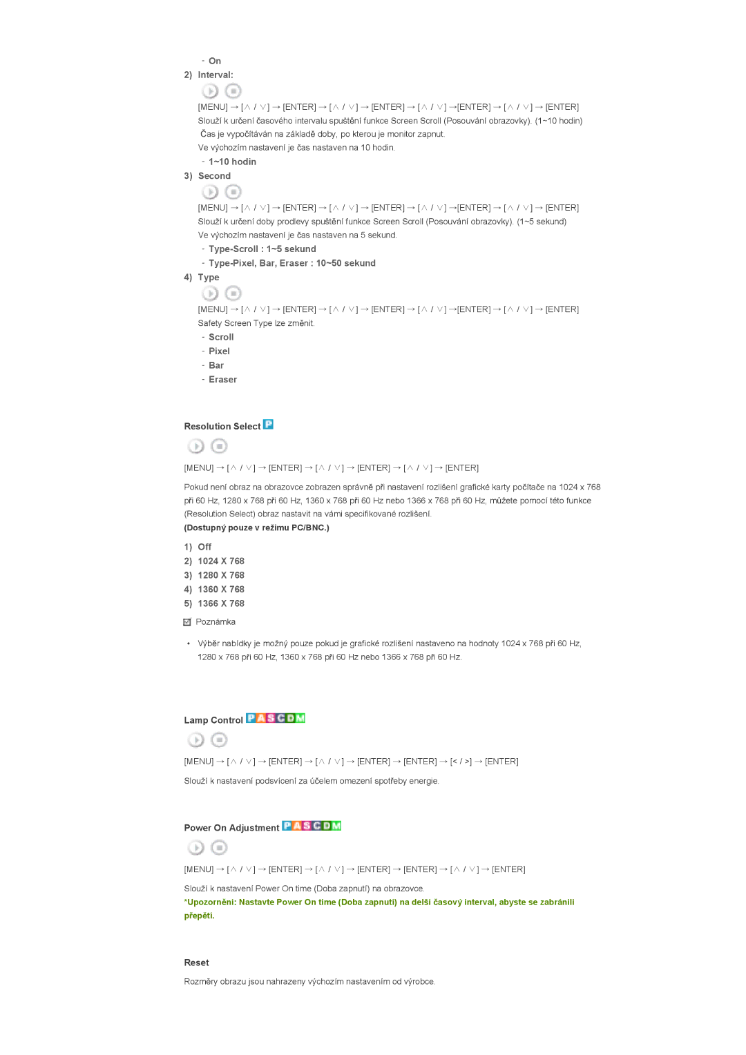 Samsung LS46BHZNS/EDC manual Interval, ~10 hodin Second, Type-Scroll 1~5 sekund Type-Pixel, Bar, Eraser 10~50 sekund 