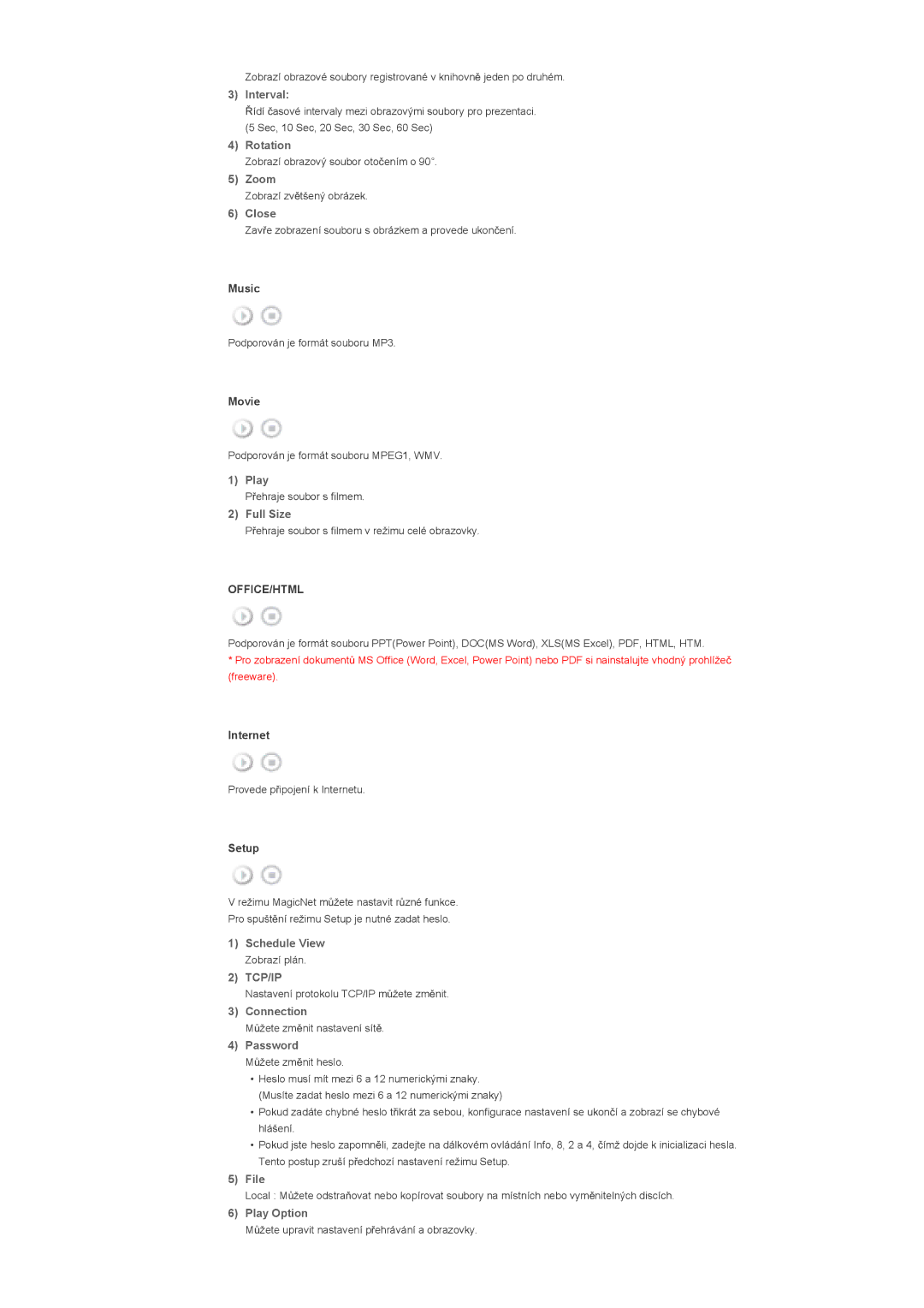 Samsung LS40BHRNS/EDC manual Rotation, Close, Full Size, Schedule View, Connection, Password, File, Play Option 