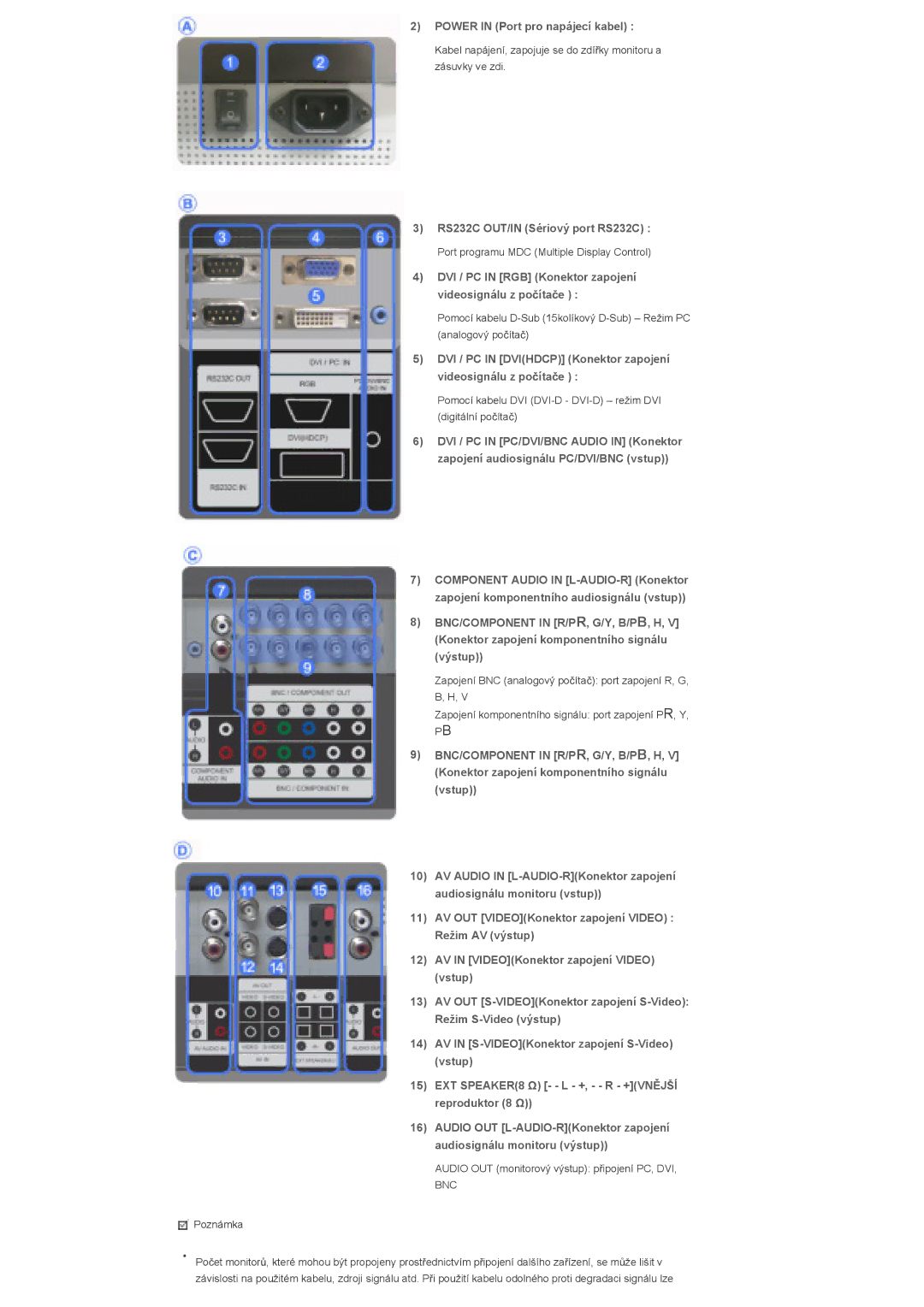 Samsung LS40BHZNS/EDC, LS40BHPNS/EDC, LS46BHZNS/EDC Power in Port pro napájecí kabel, RS232C OUT/IN Sériový port RS232C 