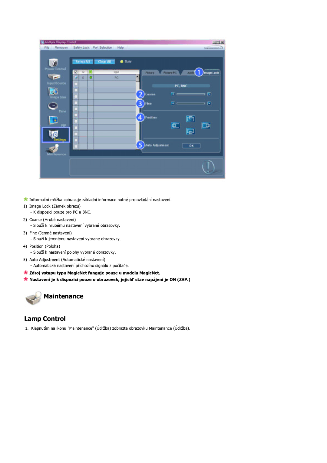 Samsung LS46BHYNS/EDC, LS40BHPNS/EDC, LS46BHZNS/EDC, LS46BHTNS/EDC, LS40BHTNS/EDC, LS40BHYNS/EDC manual Maintenance Lamp Control 