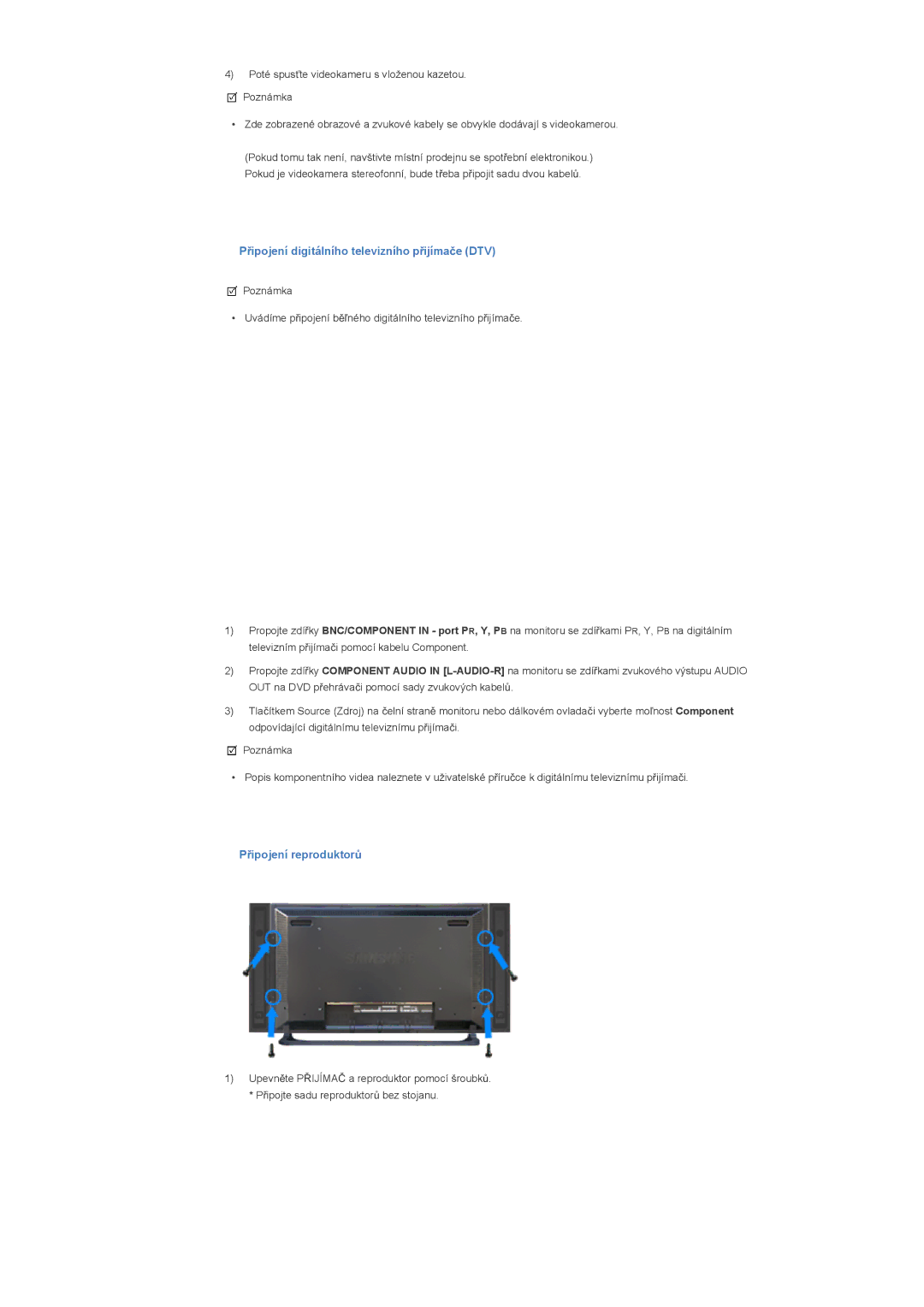 Samsung LS40BHZNS/EDC, LS40BHPNS/EDC, LS46BHZNS/EDC PĜipojení digitálního televizního pĜijímaþe DTV, PĜipojení reproduktorĤ 