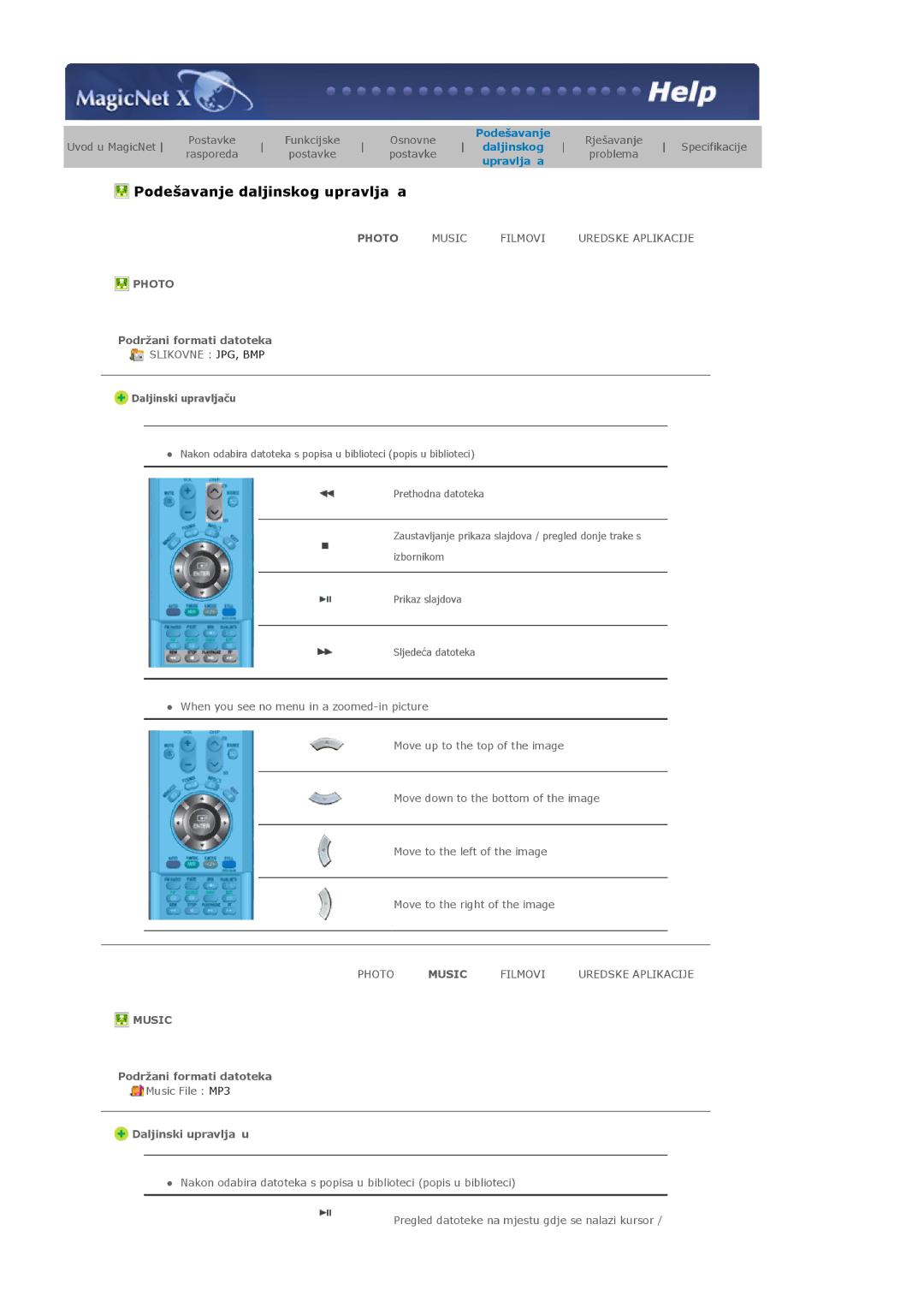 Samsung LS40BHYNS/EDC, LS40BHPNSF/EDC, LS40BHPNS/EDC, LS46BHZNS/EDC manual Podržani formati datoteka, Daljinski upravljaþu 