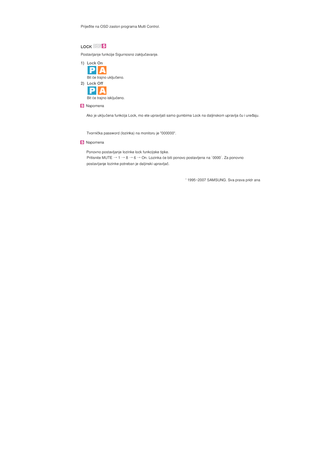 Samsung LS46BHTNS/EDC, LS40BHPNSF/EDC, LS40BHPNS/EDC, LS46BHZNS/EDC, LS40BHTNS/EDC, LS40BHYNS/EDC manual Lock On 