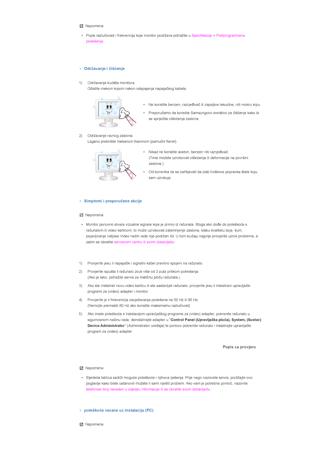 Samsung LS40BHTNS/EDC, LS40BHPNSF/EDC, LS40BHPNS/EDC, LS46BHZNS/EDC, LS46BHTNS/EDC, LS40BHYNS/EDC manual Popis za provjeru 