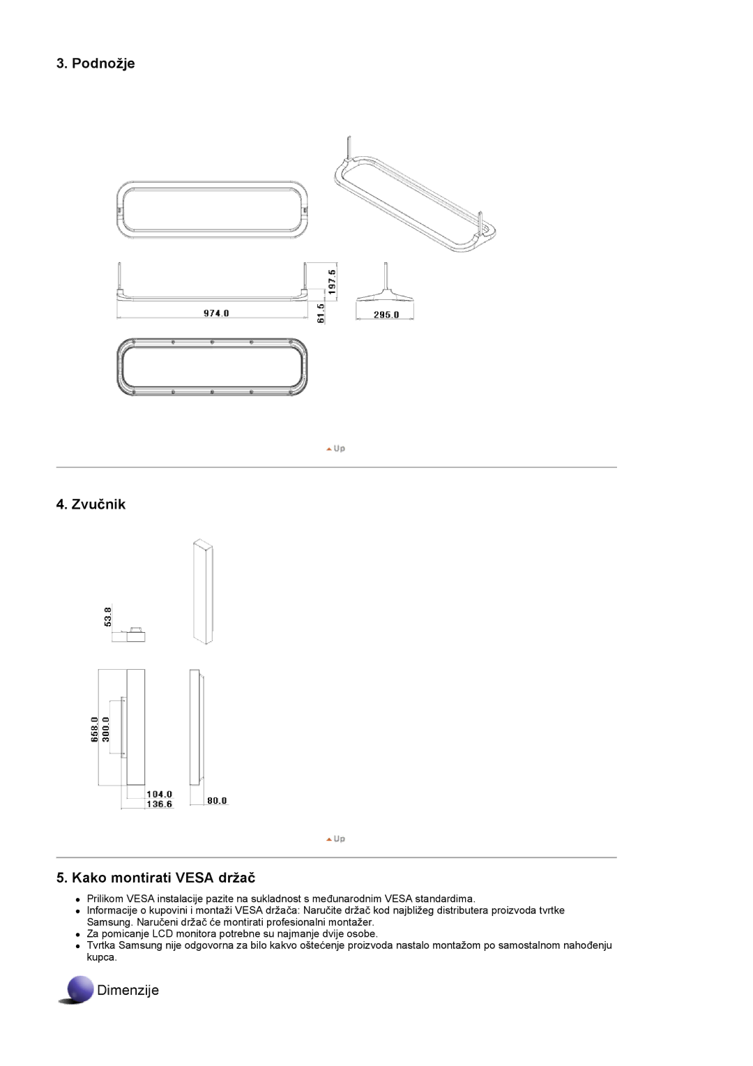 Samsung LS46BHZNS/EDC, LS40BHPNSF/EDC, LS40BHPNS/EDC, LS46BHTNS/EDC, LS40BHTNS/EDC Podnožje Zvuþnik Kako montirati Vesa držaþ 