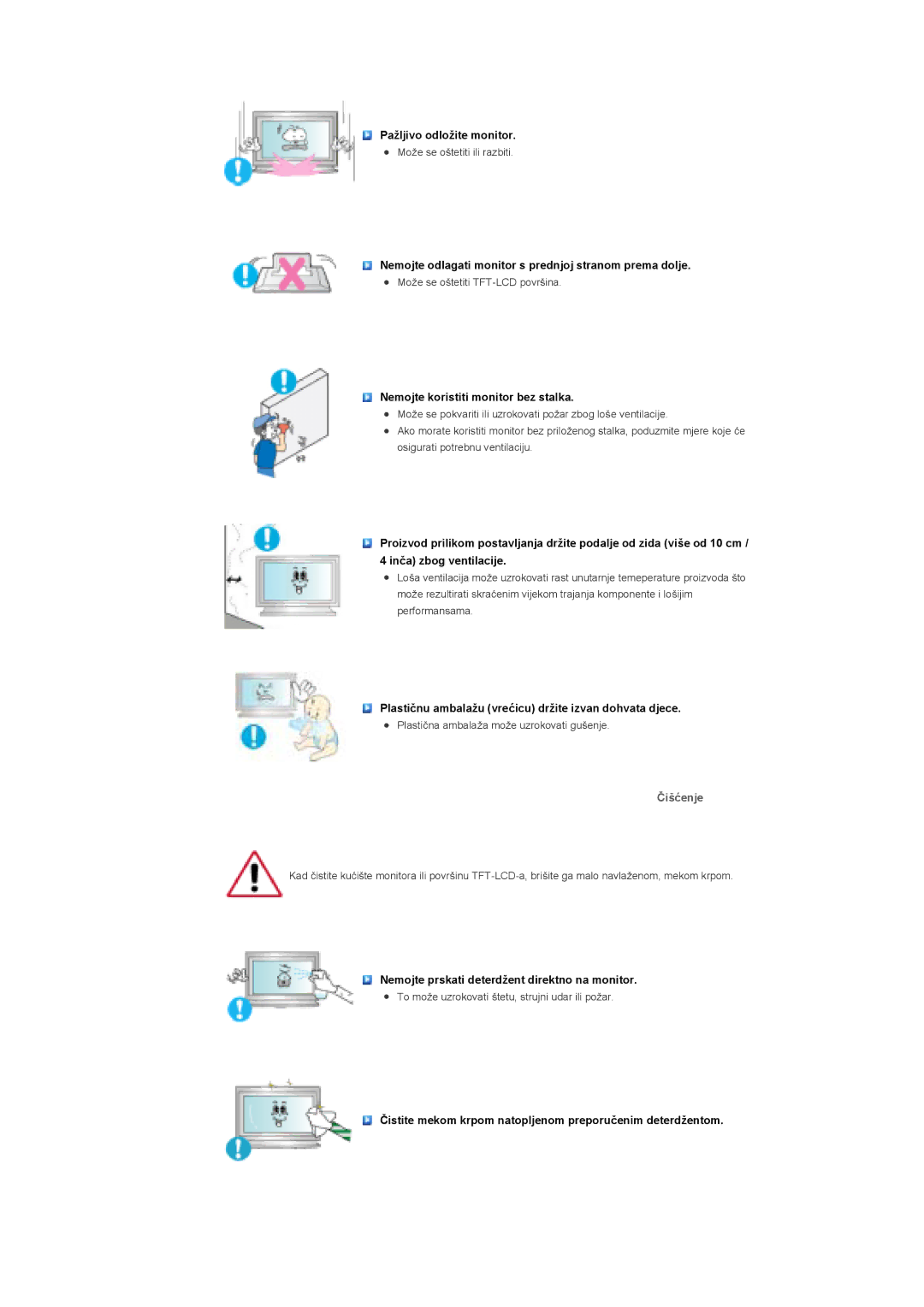 Samsung LS40BHYNS/EDC, LS40BHPNSF/EDC, LS40BHPNS/EDC, LS46BHZNS/EDC manual Nemojte koristiti monitor bez stalka, Čišćenje 