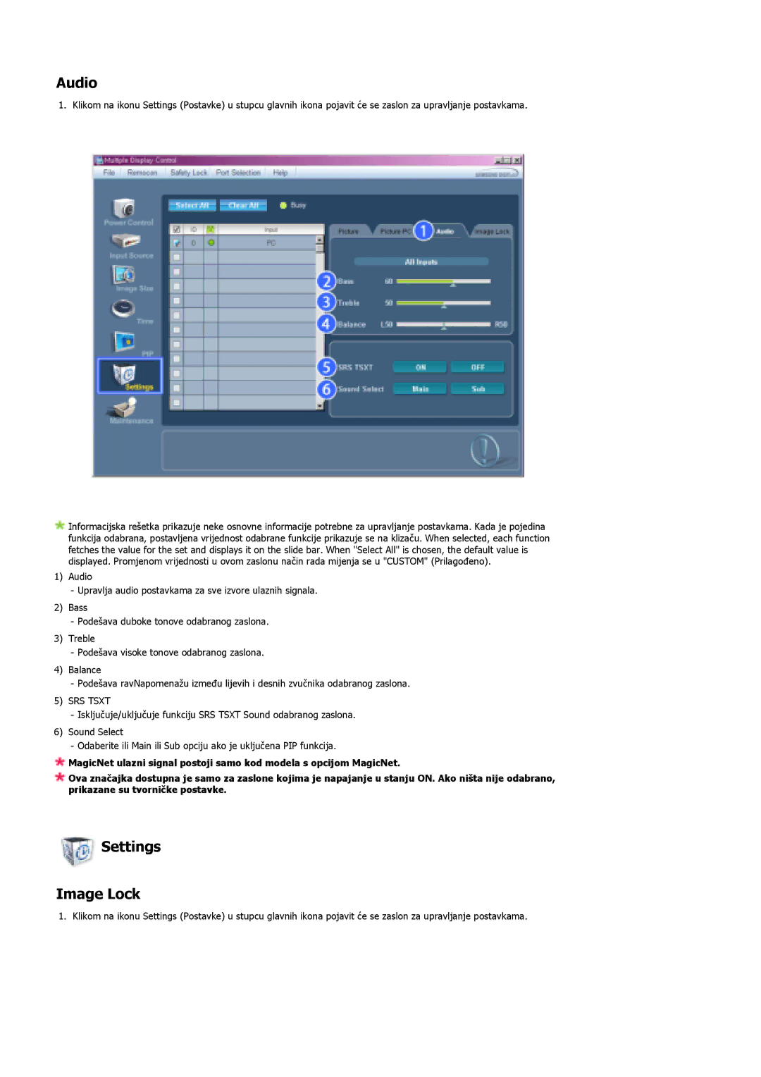 Samsung LS46BHTNS/EDC, LS40BHPNSF/EDC, LS40BHPNS/EDC, LS46BHZNS/EDC, LS40BHTNS/EDC, LS40BHYNS/EDC Audio, Settings Image Lock 