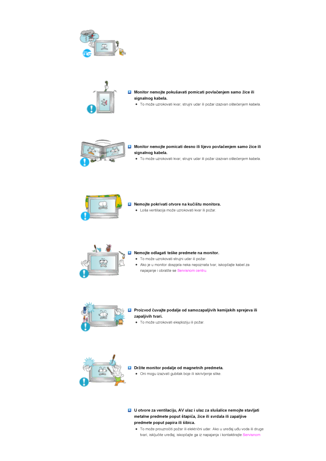 Samsung LS40BHPNS/EDC, LS40BHPNSF/EDC, LS46BHZNS/EDC, LS46BHTNS/EDC manual Nemojte pokrivati otvore na kućištu monitora 