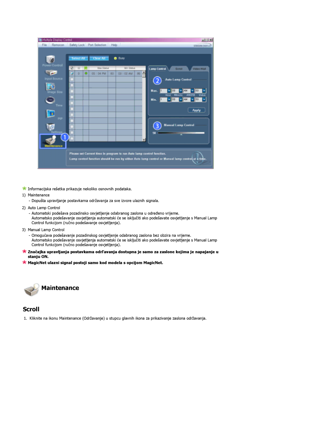 Samsung LS40BHYNS/EDC, LS40BHPNSF/EDC, LS40BHPNS/EDC, LS46BHZNS/EDC, LS46BHTNS/EDC, LS40BHTNS/EDC manual Maintenance Scroll 