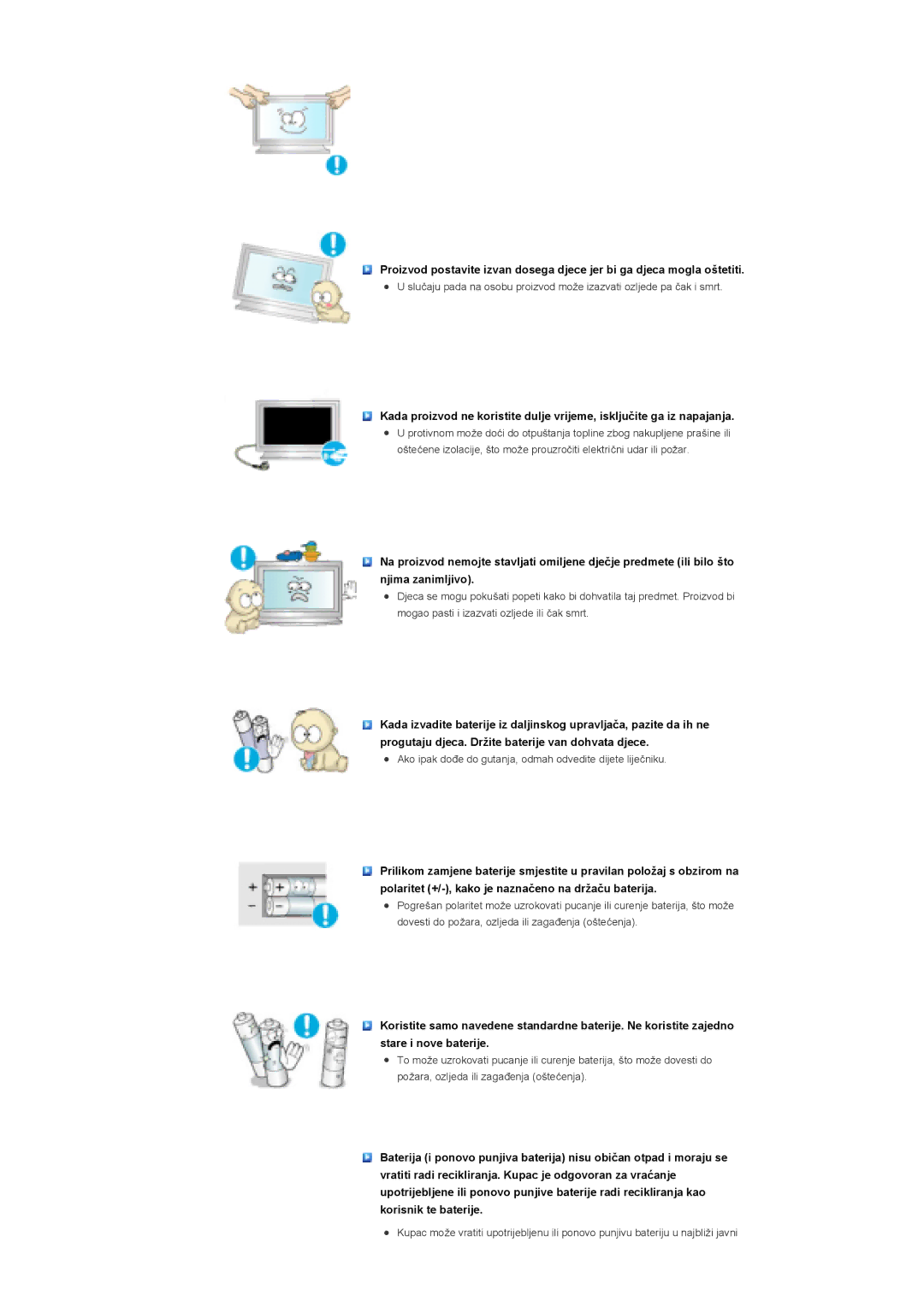 Samsung LS46BHTNS/EDC, LS40BHPNSF/EDC, LS40BHPNS/EDC manual Ako ipak dođe do gutanja, odmah odvedite dijete liječniku 