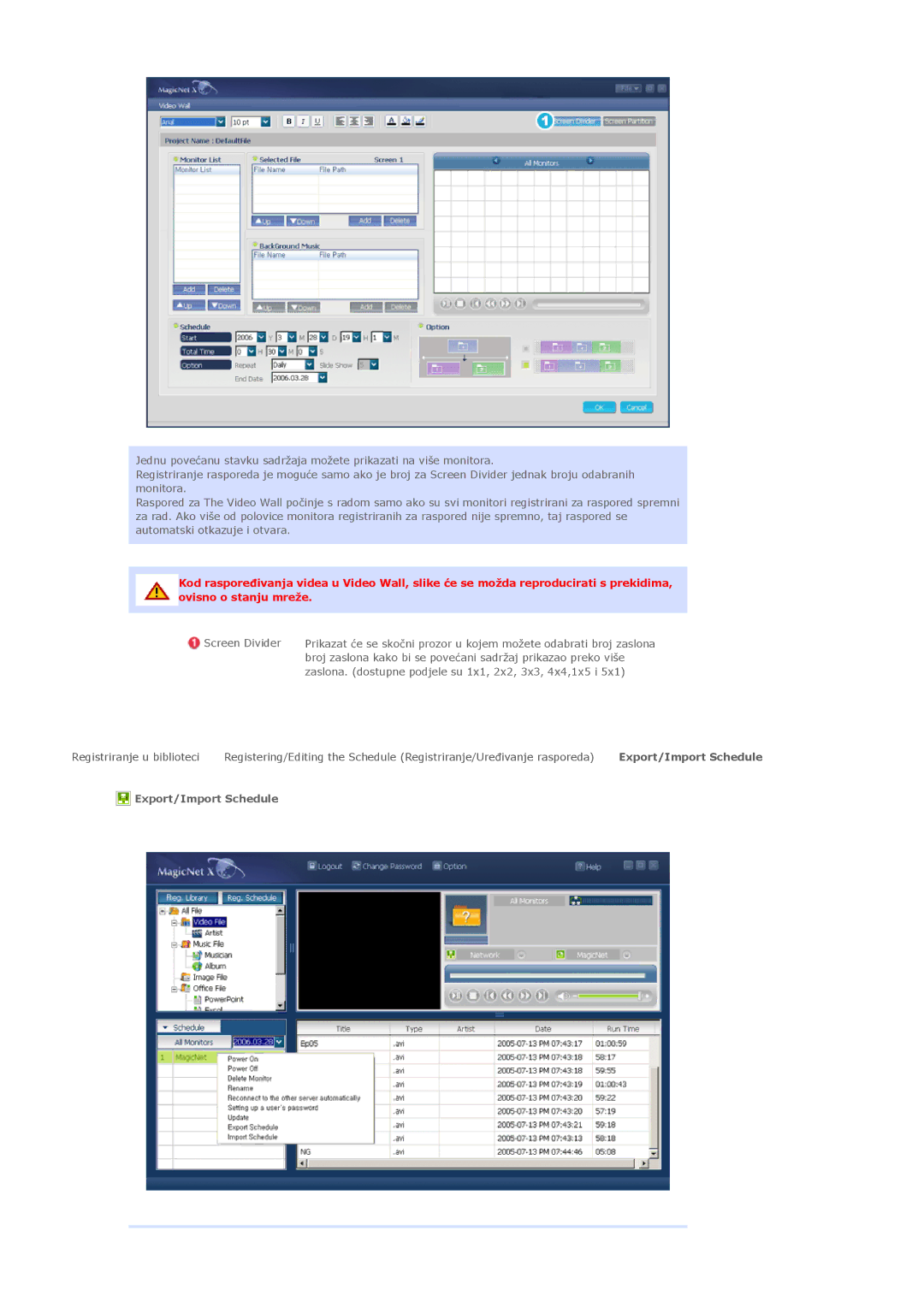 Samsung LS40BHPNSF/EDC, LS40BHPNS/EDC, LS46BHZNS/EDC, LS46BHTNS/EDC, LS40BHTNS/EDC, LS40BHYNS/EDC manual Export/Import Schedule 