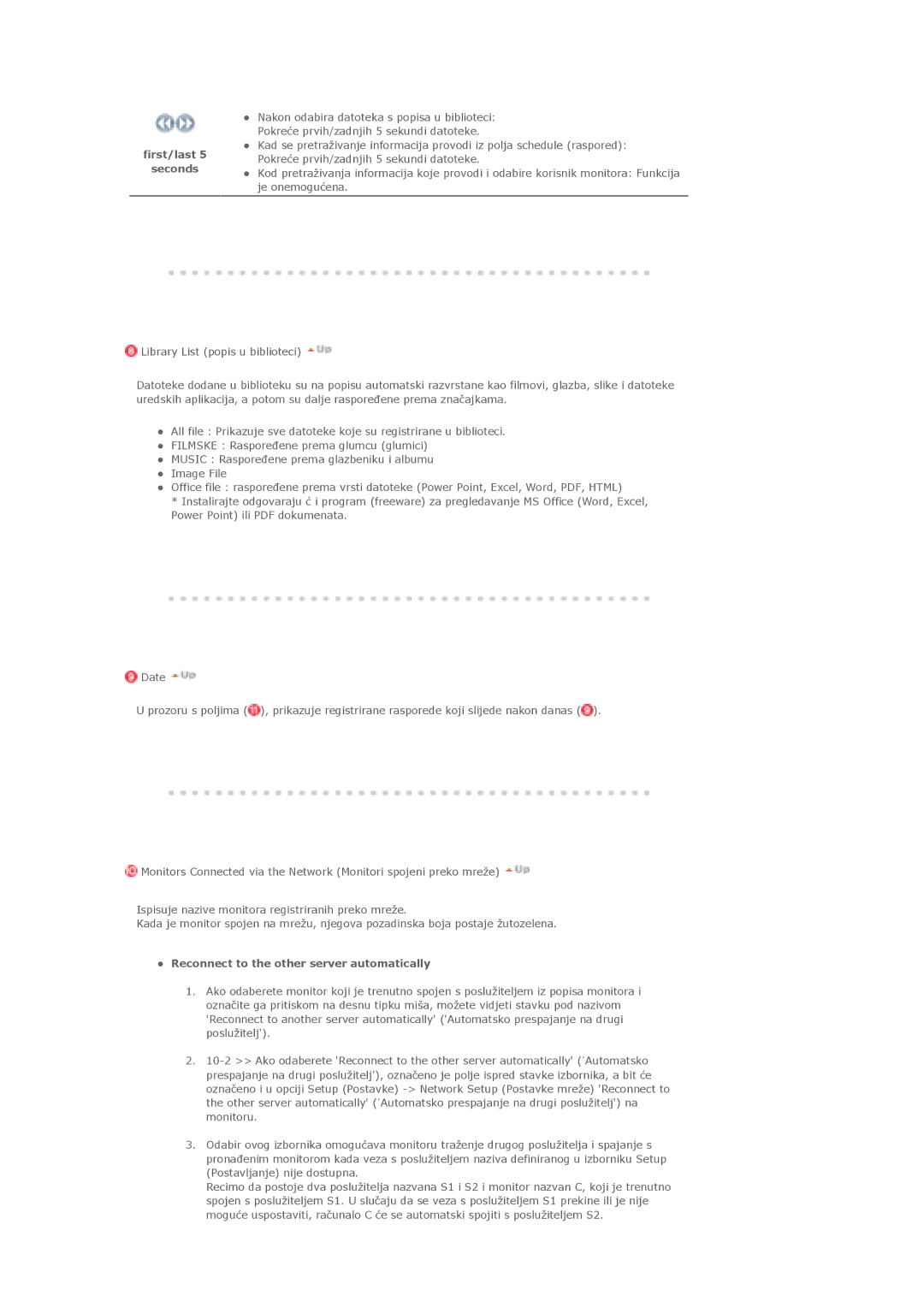 Samsung LS40BHYNS/EDC, LS40BHPNSF/EDC, LS40BHPNS/EDC manual First/last Seconds, Reconnect to the other server automatically 