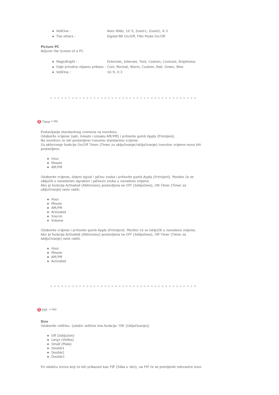 Samsung LS46BHTNS/EDC, LS40BHPNSF/EDC, LS40BHPNS/EDC, LS46BHZNS/EDC, LS40BHTNS/EDC, LS40BHYNS/EDC manual Picture PC, Size 