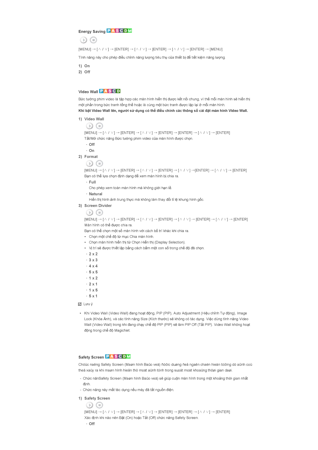 Samsung LS40BHTNB/XSA manual Off Format, Full, Natural, Screen Divider, Safety Screen 