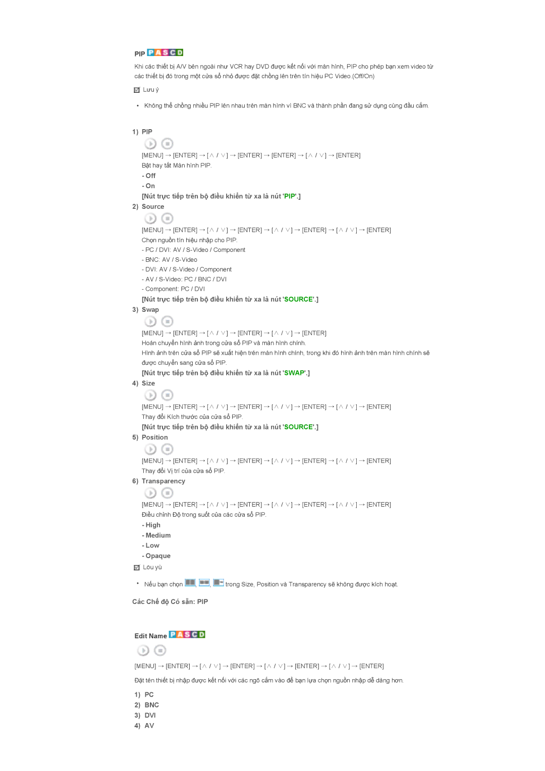 Samsung LS40BHTNB/XSA manual Pip, Bnc Dvi 