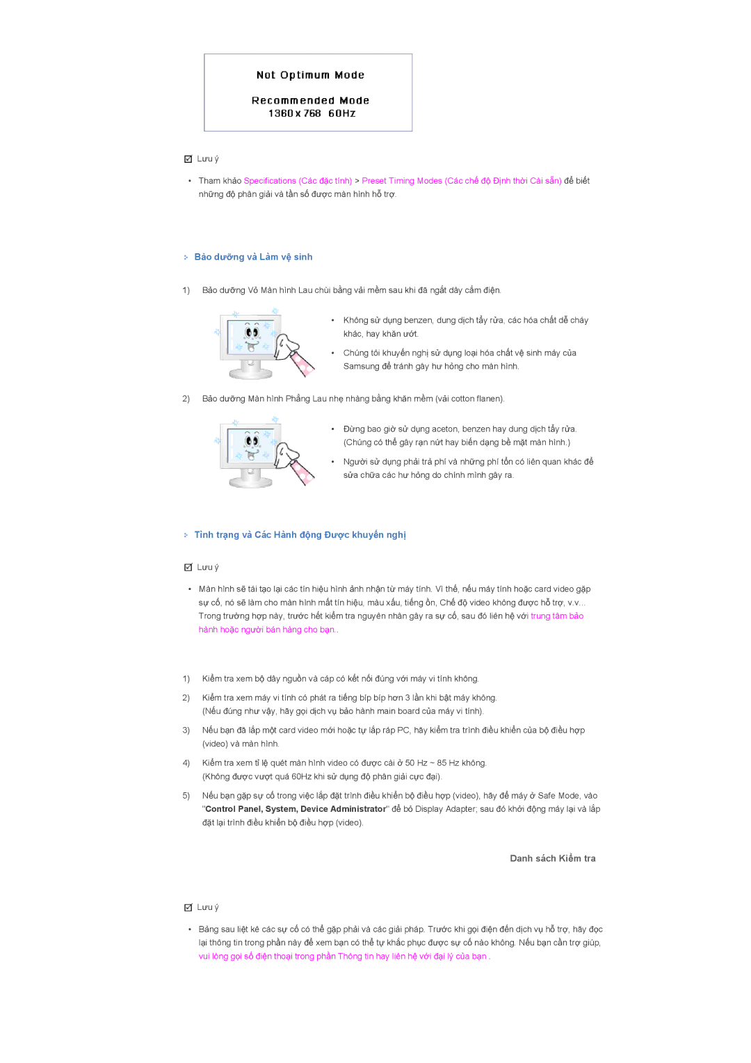 Samsung LS40BHTNB/XSA manual Danh sách KiӇm tra 