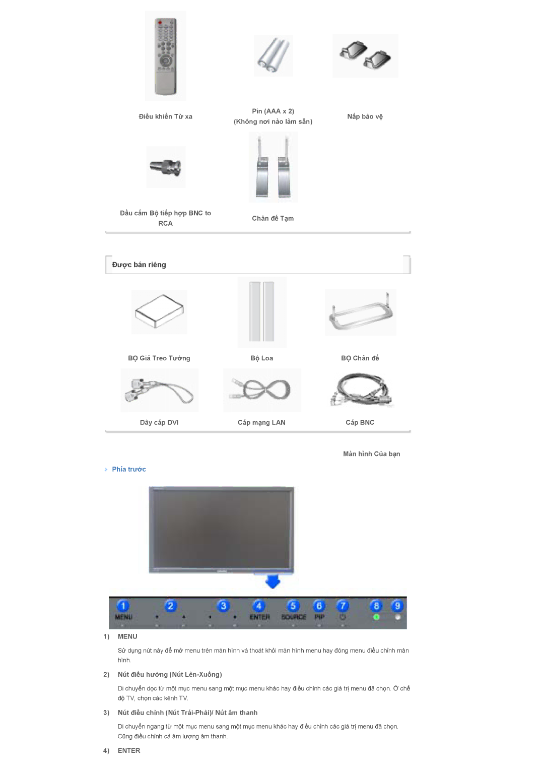 Samsung LS40BHTNB/XSA manual ĈiӅu khiӇn Tӯ xa, Chân ÿӃ Tҥm BӜ Giá Treo Tѭӡng Bӝ Loa 