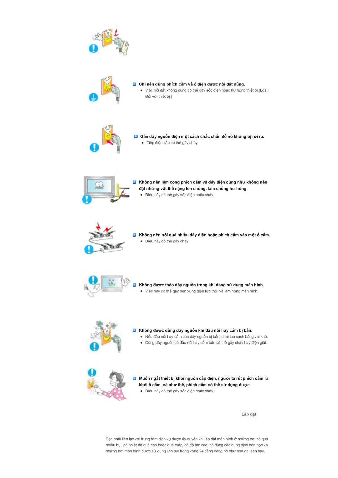 Samsung LS40BHTNB/XSA manual Gҳn dây nguӗn ÿiӋn mӝt cách chҳc chҳn ÿӇ nó không bӏ rӡi ra, Lҳp ÿһt 