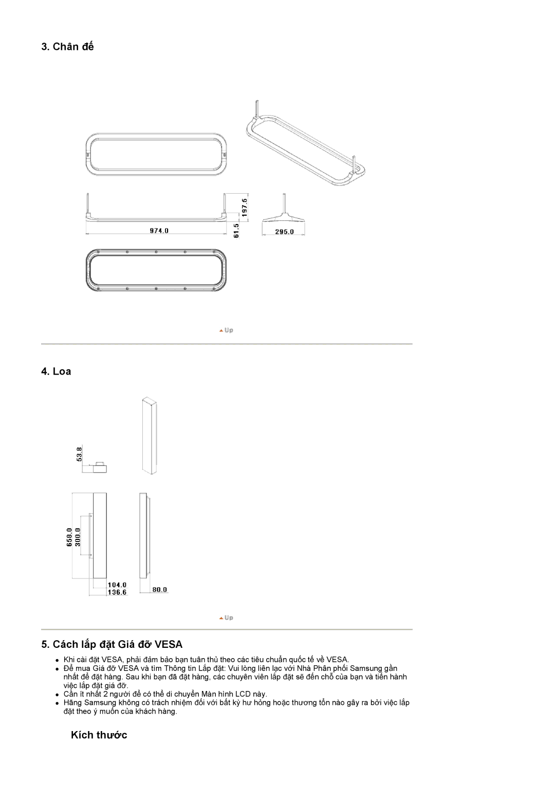 Samsung LS40BHTNB/XSA manual Chân ÿӃ Loa Cách lҳp ÿһt Giá ÿӥ Vesa 