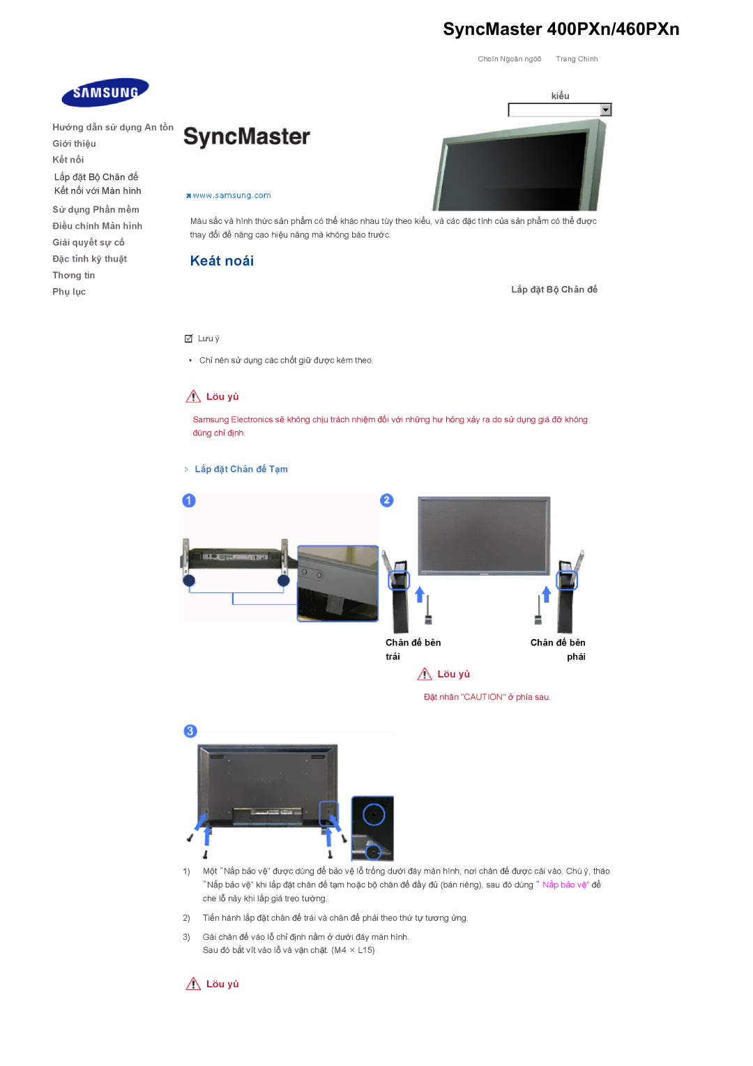 Samsung LS40BHTNB/XSA manual Lҳp ÿһt Bӝ Chân ÿӃ, Lҳp ÿһt Chân ÿӃ Tҥm 