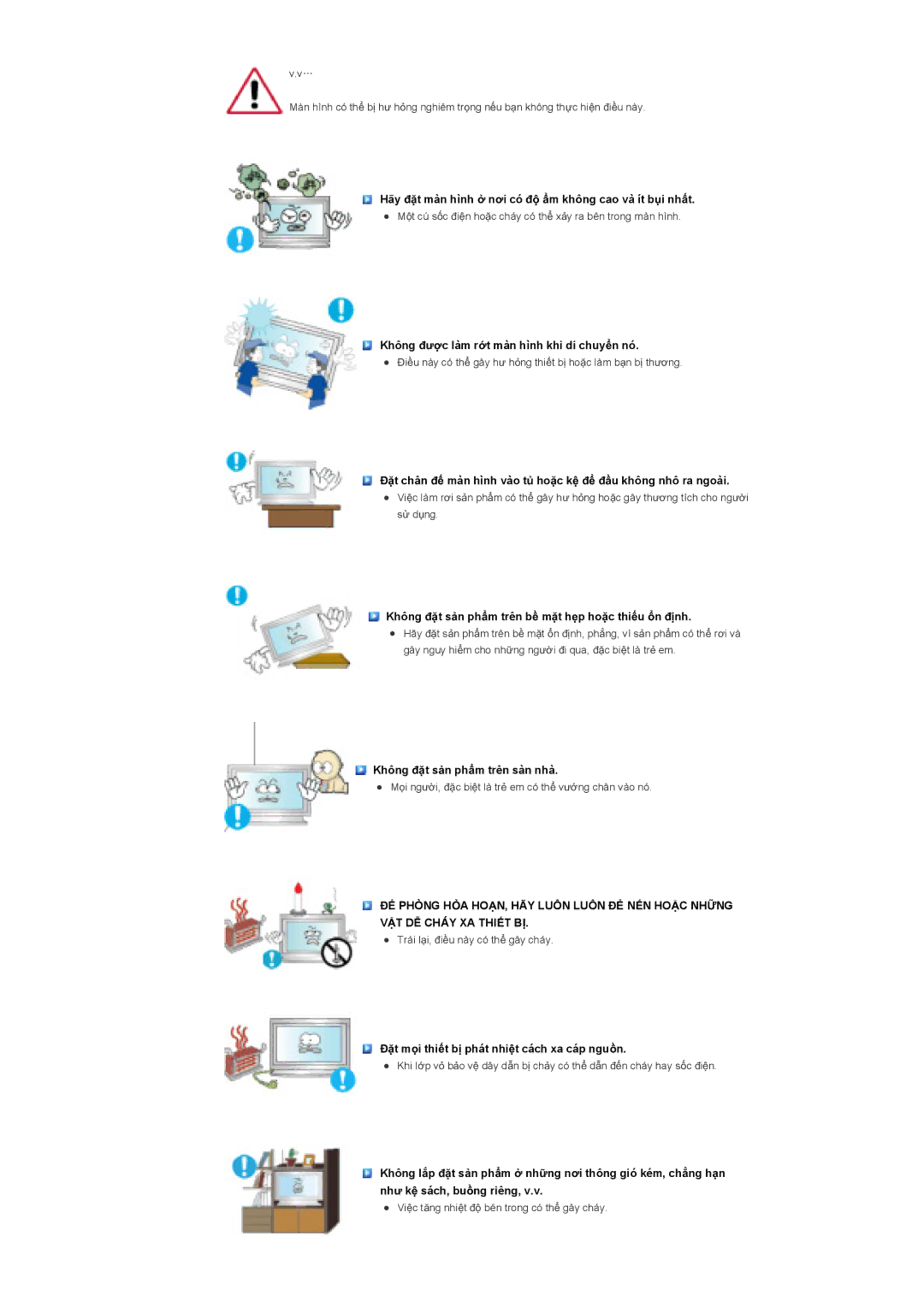 Samsung LS40BHTNB/XSA manual Hãy ÿһt màn hình ӣ nѫi có ÿӝ ҭm không cao và ít bөi nhҩt 