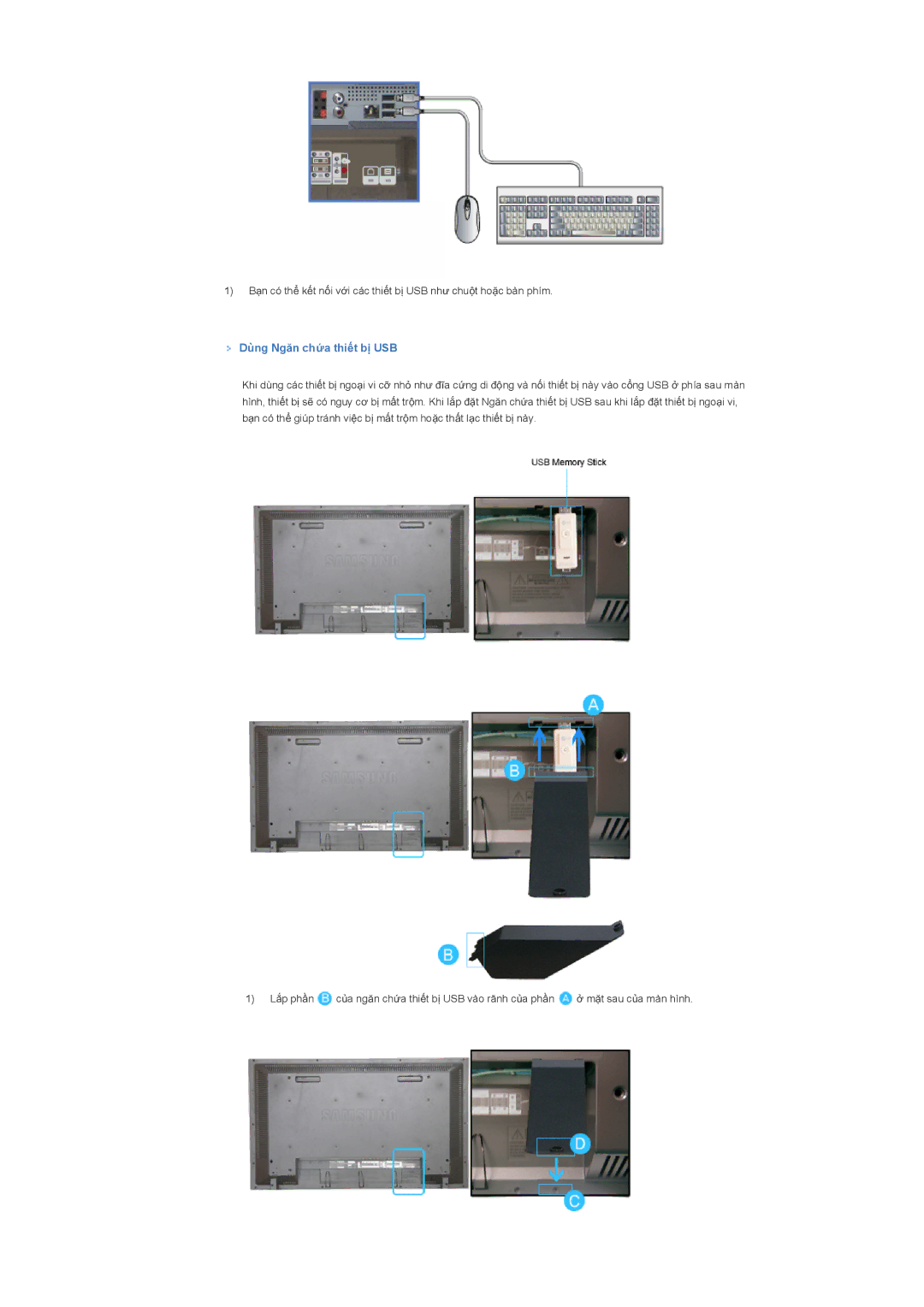 Samsung LS40BHTNB/XSA manual Dùng Ngăn chӭa thiӃt bӏ USB 