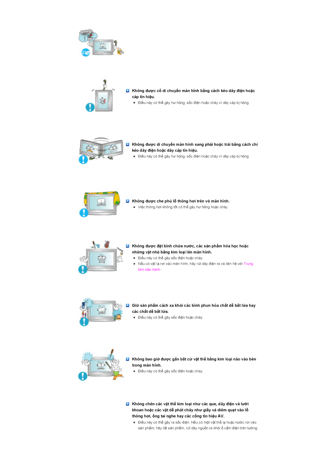 Samsung LS40BHTNB/XSA manual Không ÿѭӧc che phӫ lӛ thông hѫi trên vӓ màn hình 