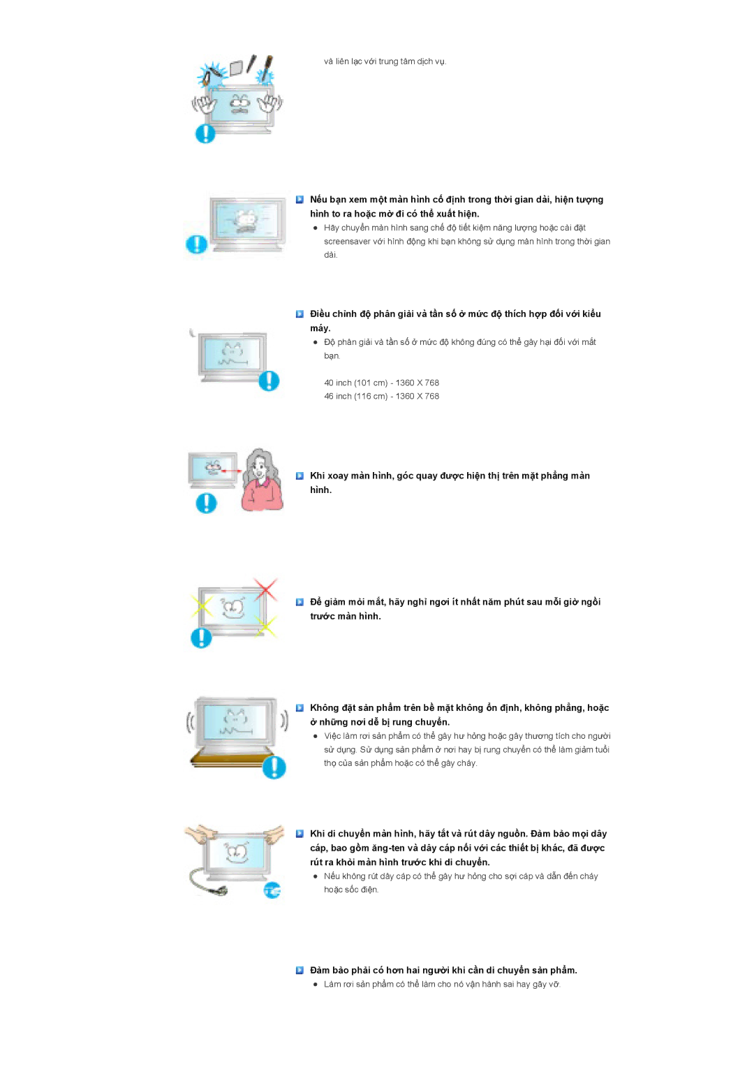 Samsung LS40BHTNB/XSA manual Ĉҧm bҧo phҧi có hѫn hai ngѭӡi khi cҫn di chuyӇn sҧn phҭm 