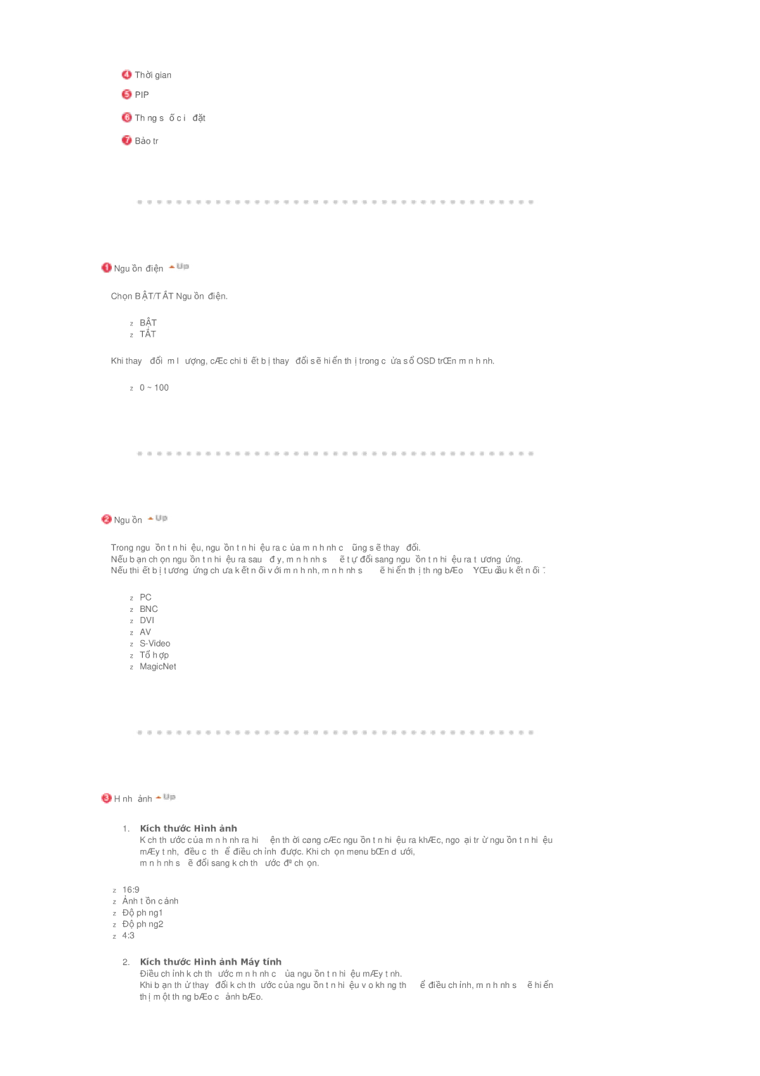 Samsung LS40BHTNB/XSA manual Kích thɉ͛c Hình ɠnh Máy tính 