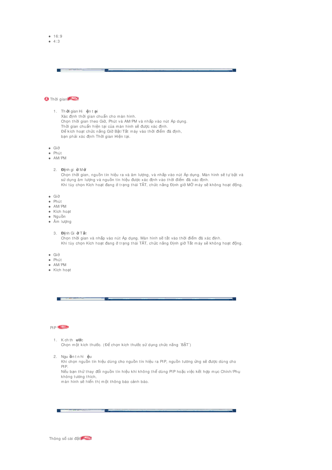 Samsung LS40BHTNB/XSA manual Th͝i gian Hiʄn tɞi, Ĉʈnh gi͝ M͟, Ĉʈnh Gi͝ Tɬt, Kích thɉ͛c, Ngu͓n tín hiʄu 