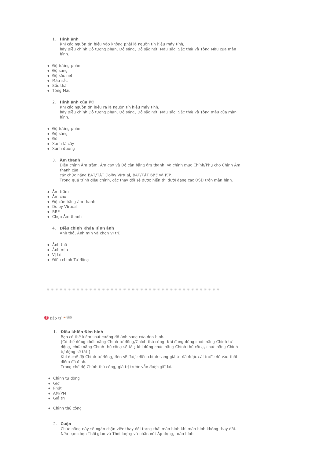 Samsung LS40BHTNB/XSA manual Hình ɠnh cͧa PC, Âm thanh, Ĉiɾu chʆnh Khóa Hình ɠnh, Ĉiɾu khiʀn Ĉèn hình, Cu͙n 