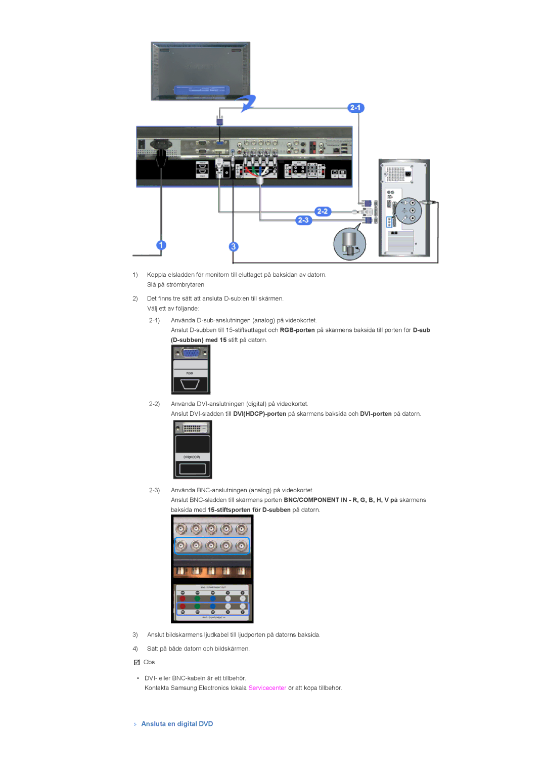 Samsung LS46BHPNS/EDC, LS40BHPNS/EDC, LS46BHZNS/EDC, LS46BHTNS/EDC, LS40BHTNS/EDC, LS40BHYNS/EDC manual Ansluta en digital DVD 