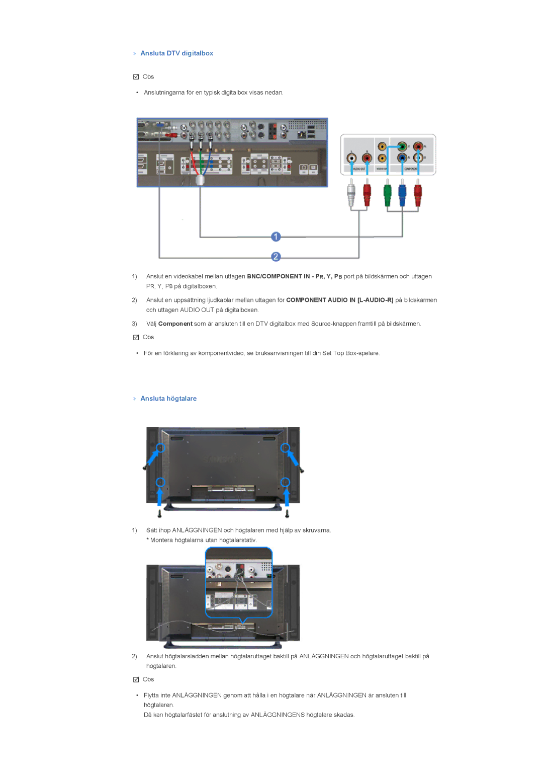 Samsung LS46BHTNS/EDC, LS46BHPNS/EDC, LS40BHPNS/EDC, LS46BHZNS/EDC, LS40BHTNS/EDC Ansluta DTV digitalbox, Ansluta högtalare 