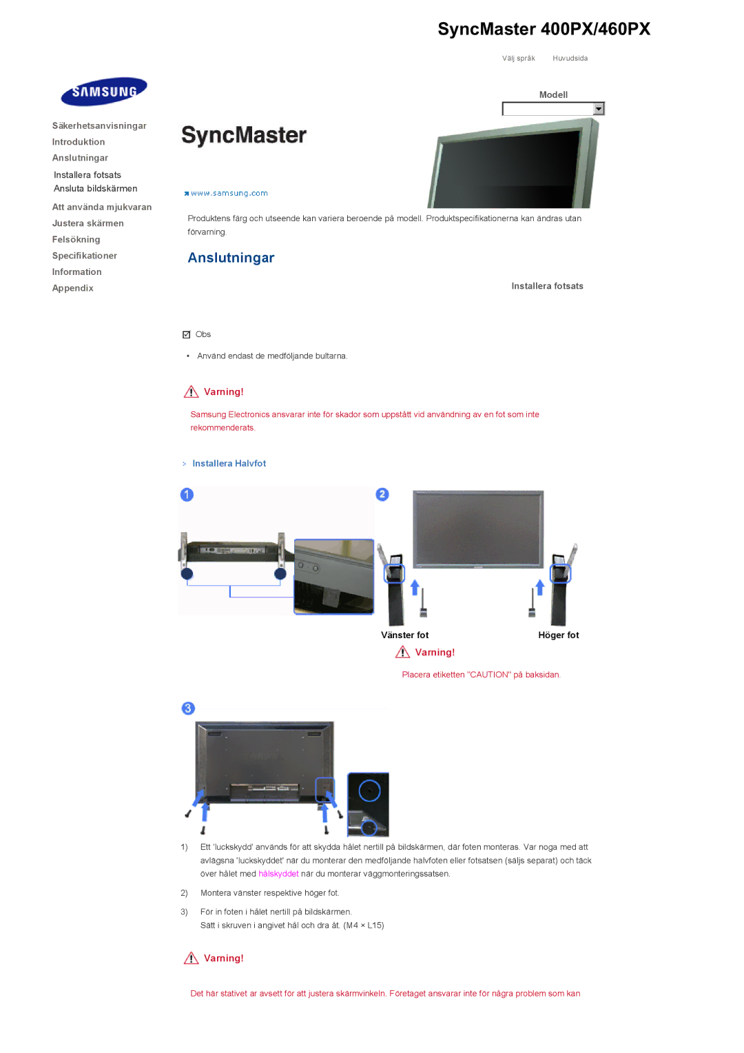 Samsung LS40BHZNS/EDC, LS46BHPNS/EDC, LS40BHPNS/EDC, LS46BHZNS/EDC, LS46BHTNS/EDC, LS40BHTNS/EDC manual SyncMaster 400PX/460PX 