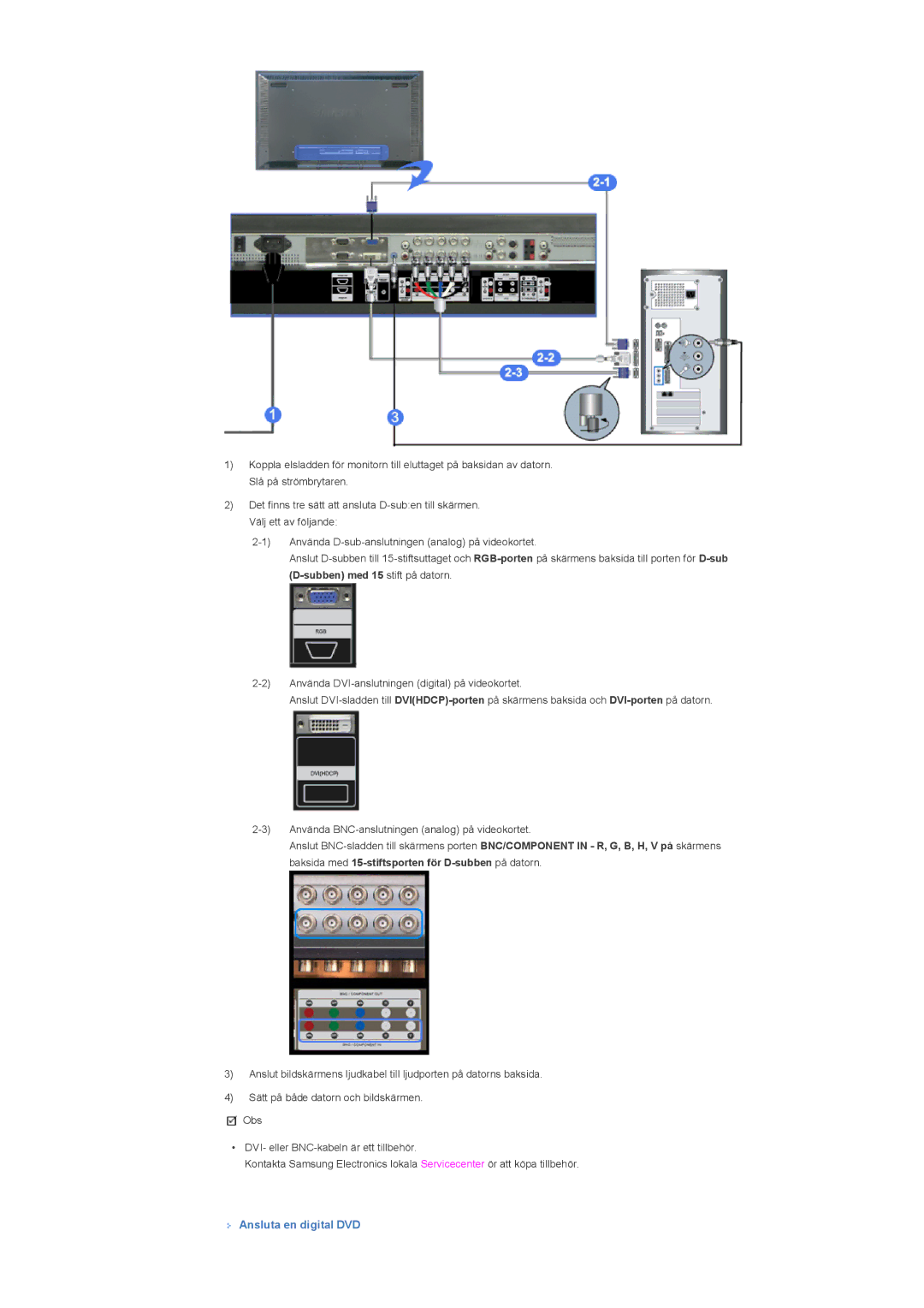 Samsung LS46BHPNS/EDC, LS40BHPNS/EDC, LS46BHZNS/EDC, LS46BHTNS/EDC, LS40BHTNS/EDC, LS40BHYNS/EDC manual Ansluta en digital DVD 