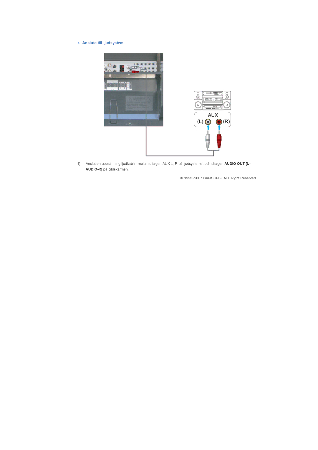 Samsung LS40BHTNS/EDC, LS46BHPNS/EDC, LS40BHPNS/EDC, LS46BHZNS/EDC, LS46BHTNS/EDC, LS40BHYNS/EDC manual Ansluta till ljudsystem 